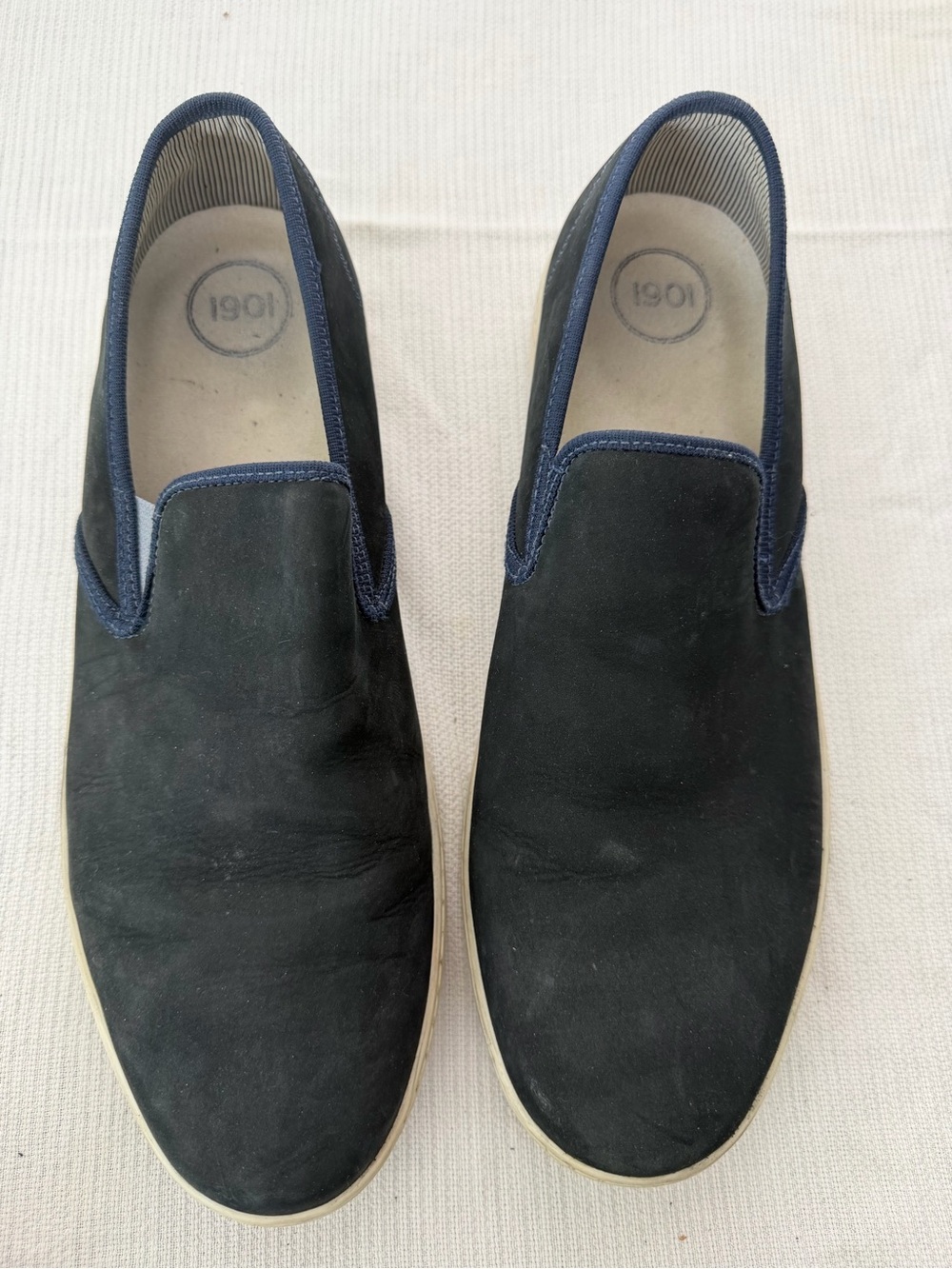 1901 Men's Black Slip-On Loafers with Navy Trim